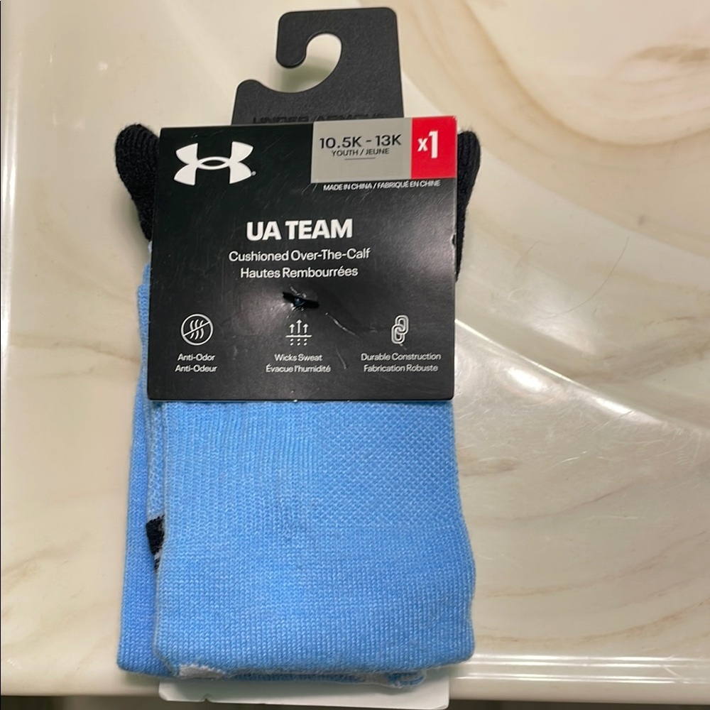 Under Armour Youth Black and Blue Athletic Socks- “Brand New”